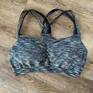Athleta Namaste Sports Bra Size Large Blue Padded Double Strap Pullover